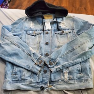 NWT Distressed Denim Hooded Jacket